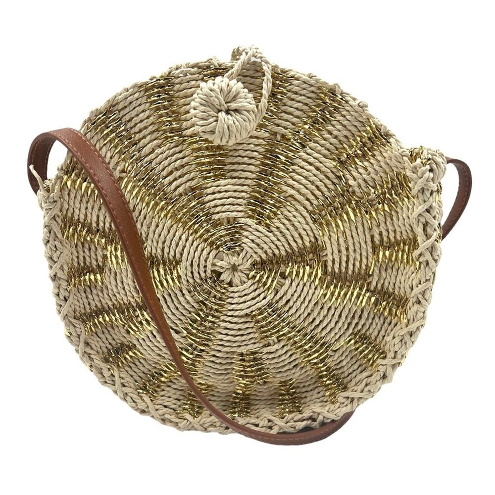 American Eagle Outfitters Boho Festival Raffia Metallic Round Crossbody Bag